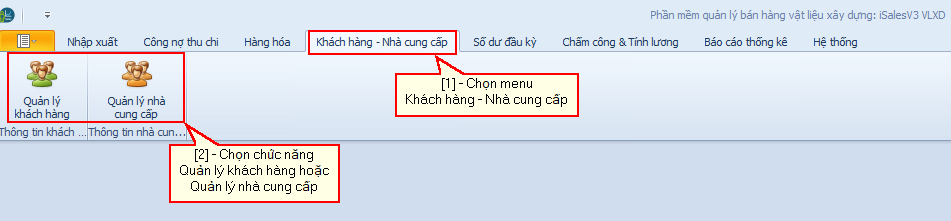 Cách vào chức năng quản lý khách hàng - nhà cung cấp